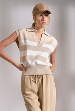 Sleeveless Collared Striped Sweater