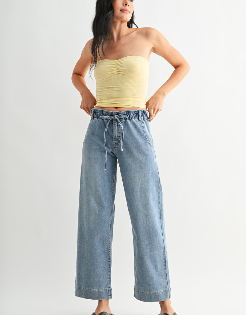 Just Black Denim Pull On Drawstring Wide Leg