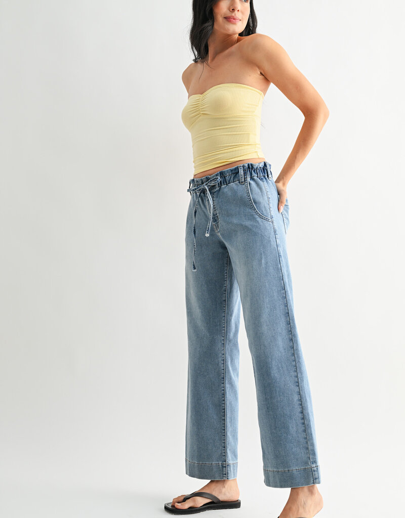 Just Black Denim Pull On Drawstring Wide Leg