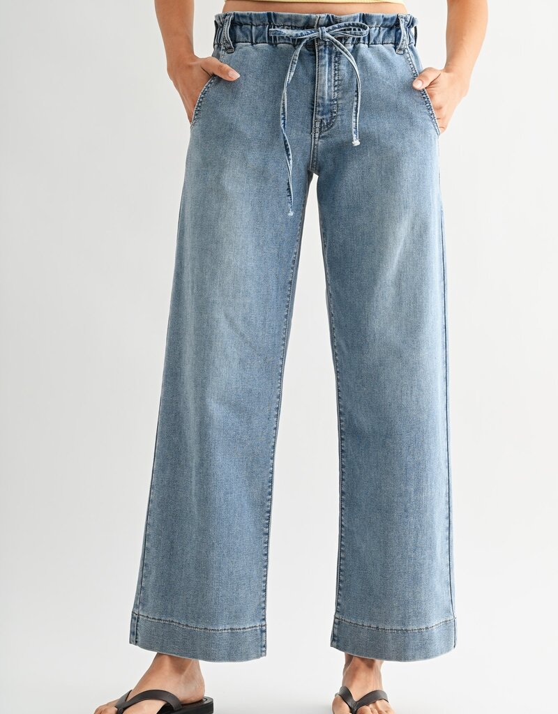 Just Black Denim Pull On Drawstring Wide Leg