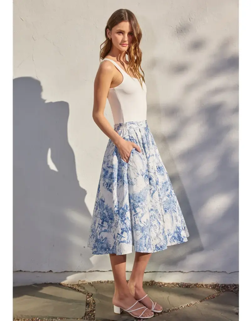 Coastal Print Midi Skirt