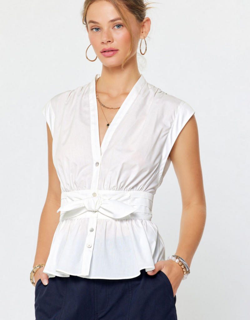Cap Sleeve Top w/ Front Bow Tie Detail