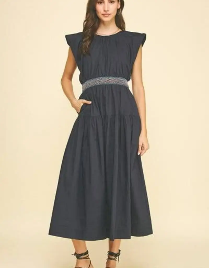 Embroidered Waist Midi Dress