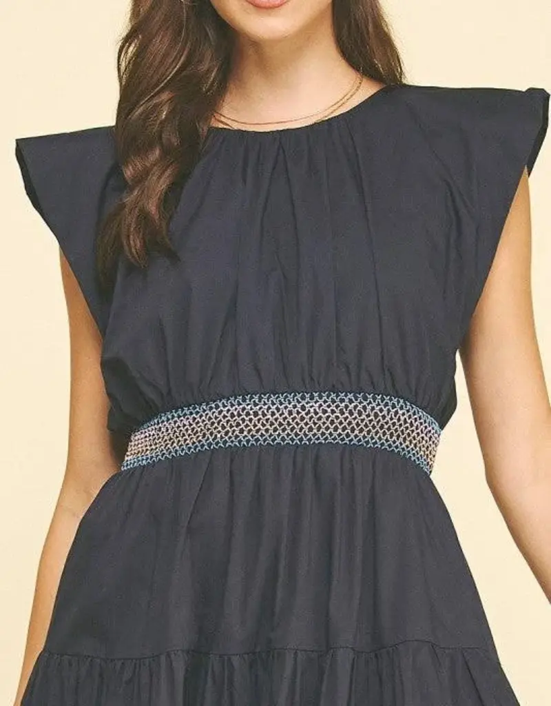 Embroidered Waist Midi Dress