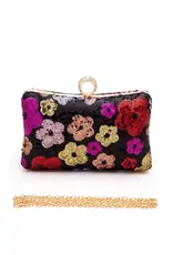 Artini Accessories Sequins Flower Statement Box Clutch