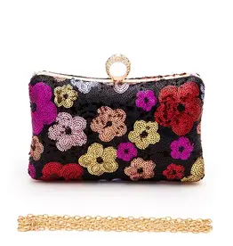 Artini Accessories Sequins Flower Statement Box Clutch