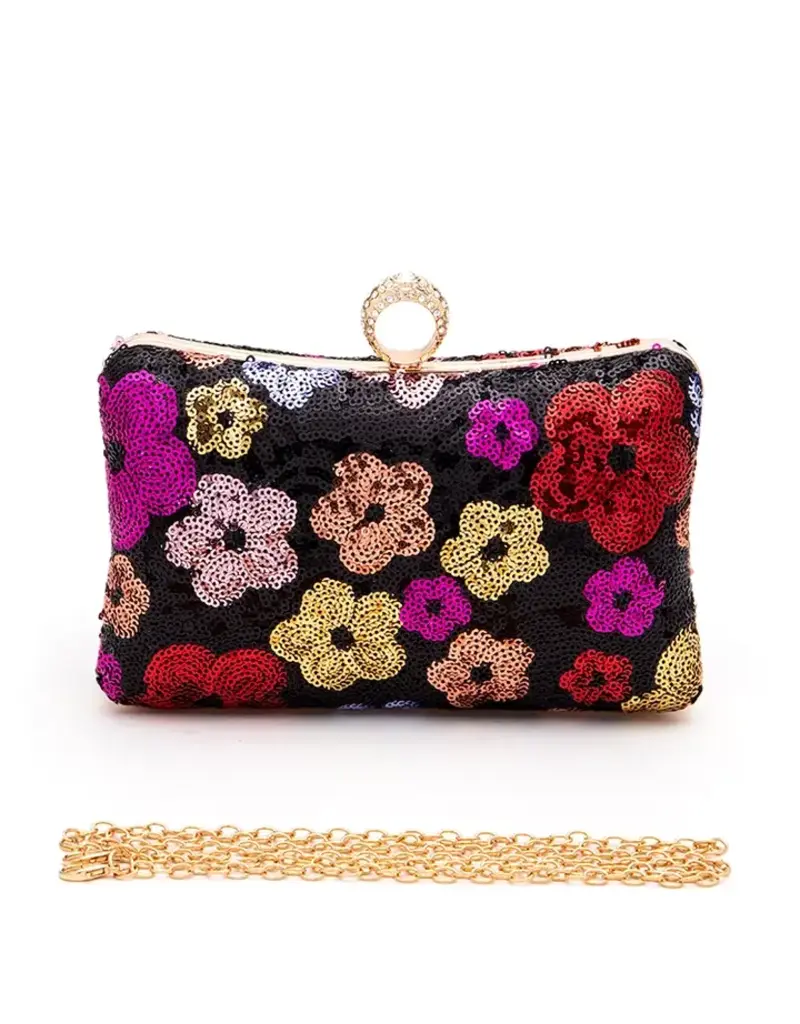 Artini Accessories Sequins Flower Statement Box Clutch