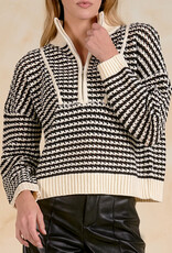 Half Zip Striped Knit Sweater