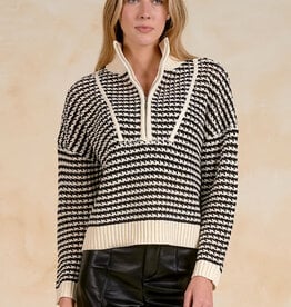 Half Zip Striped Knit Sweater