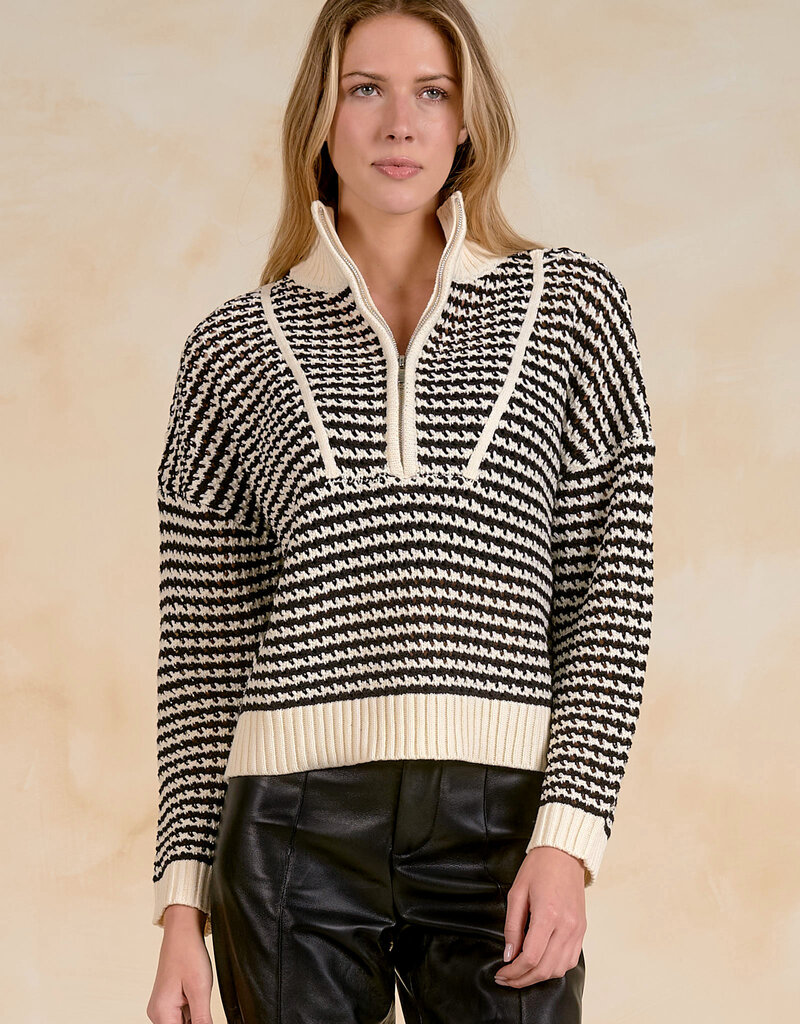 Half Zip Striped Knit Sweater