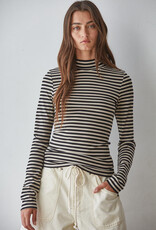 Striped Knit LS Mock Neck Top
