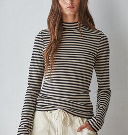 Striped Knit LS Mock Neck Top