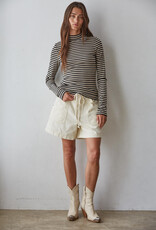 Striped Knit LS Mock Neck Top