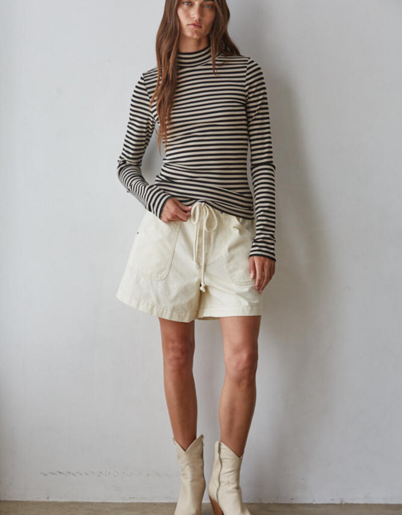 Striped Knit LS Mock Neck Top