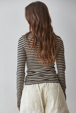 Striped Knit LS Mock Neck Top