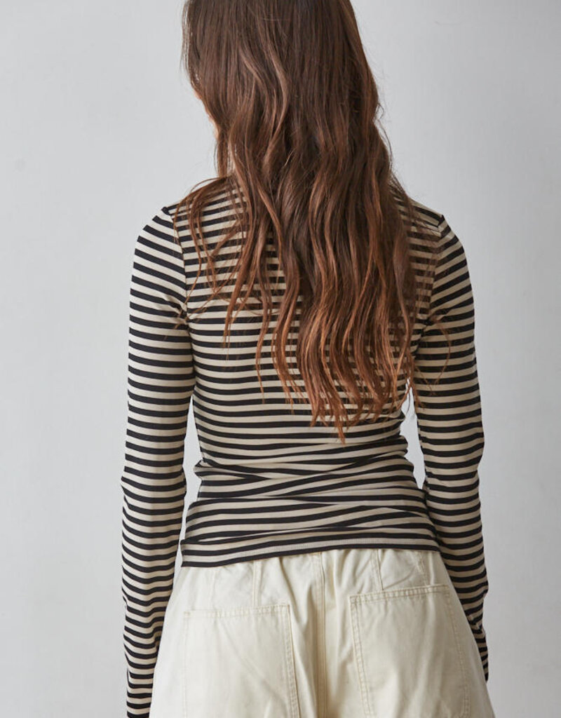 Striped Knit LS Mock Neck Top