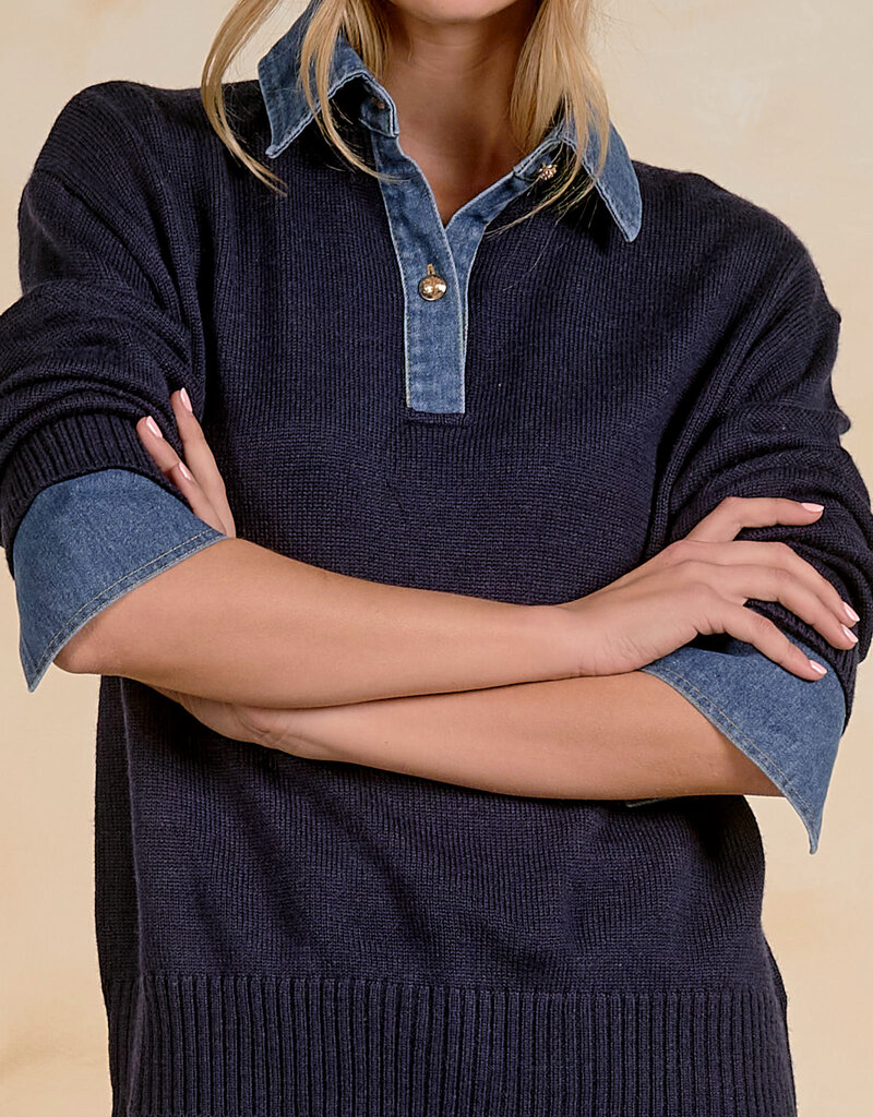 Denim Collared Sweater