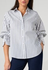 Adjustable Sleeve Button Front Woven Top