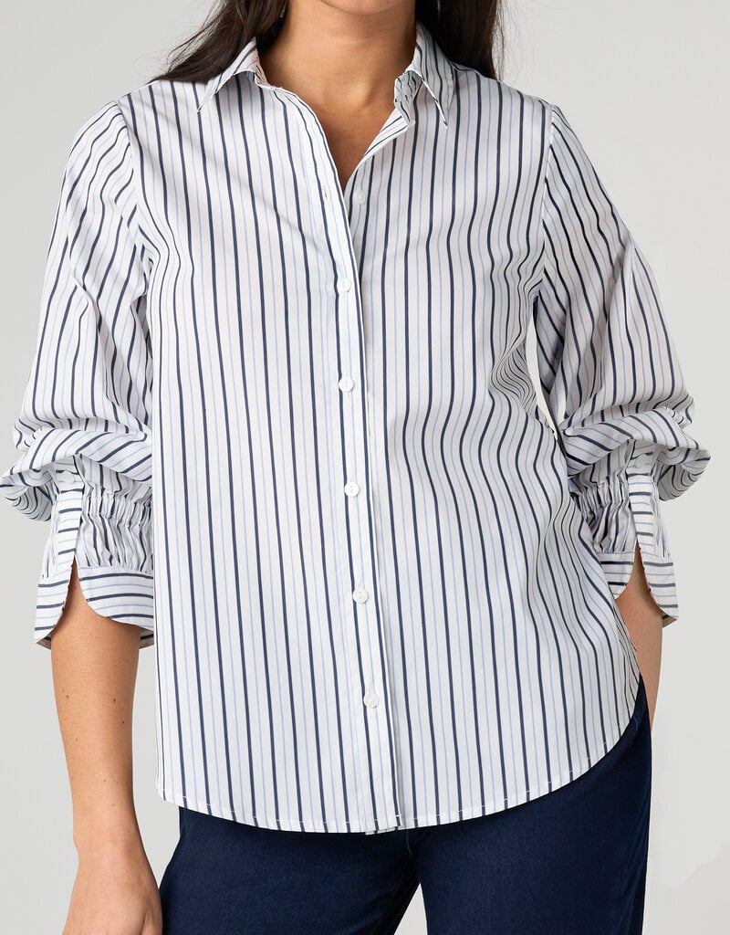 Adjustable Sleeve Button Front Woven Top