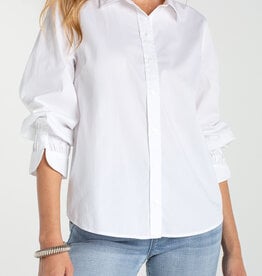 Adjustable Sleeve Button Front Woven Top