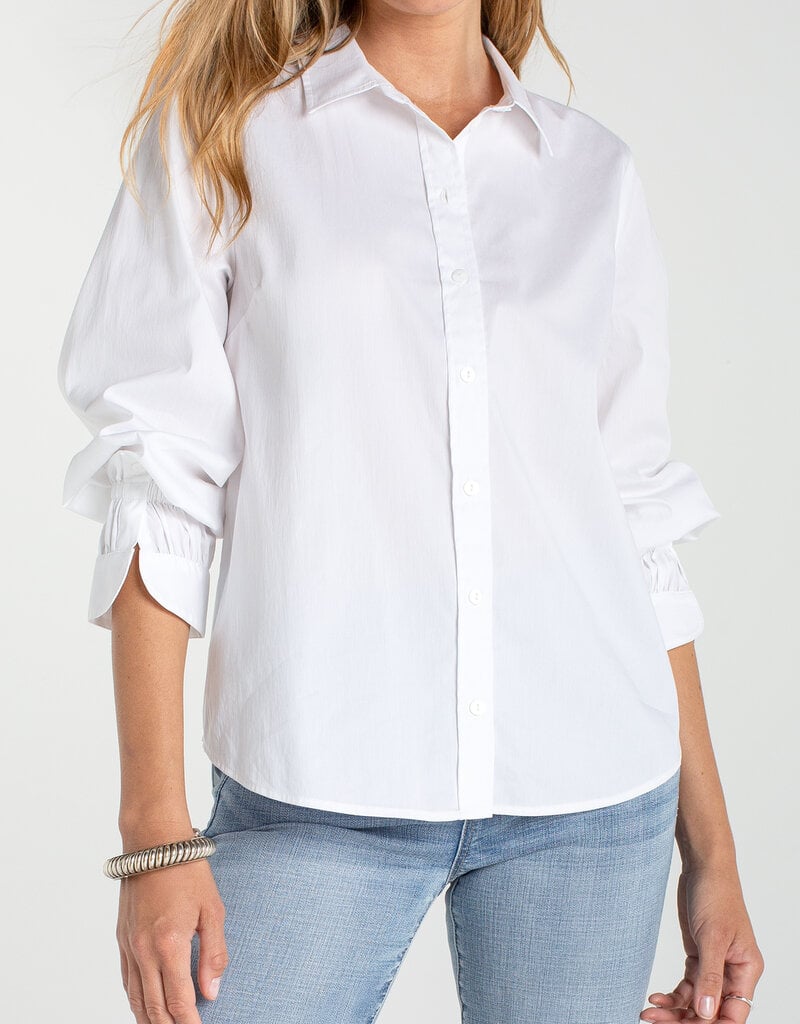 Adjustable Sleeve Button Front Woven Top