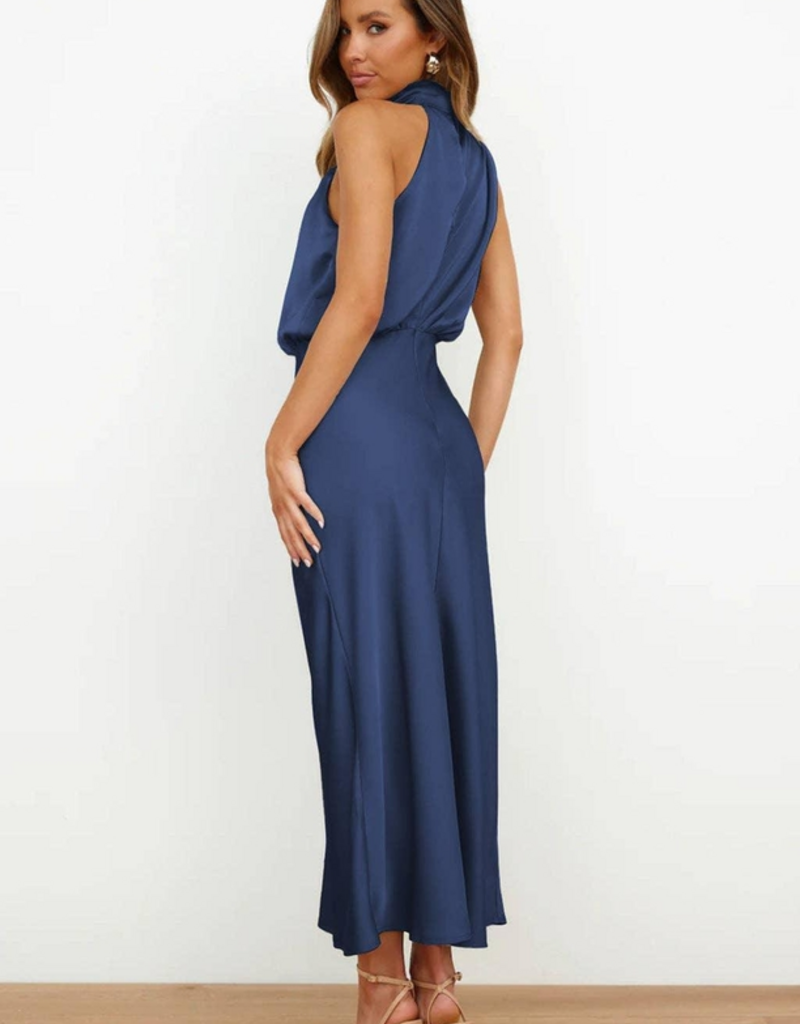 Sweetkama Draped SL Satin Midi Dress