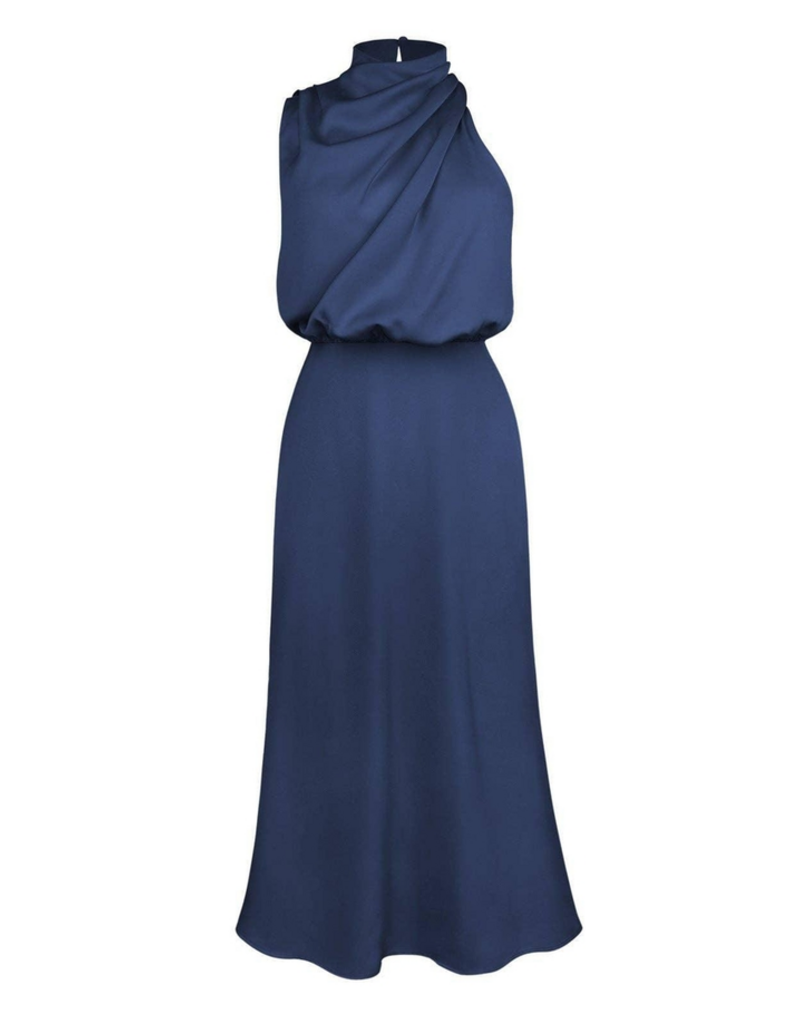 Sweetkama Draped SL Satin Midi Dress