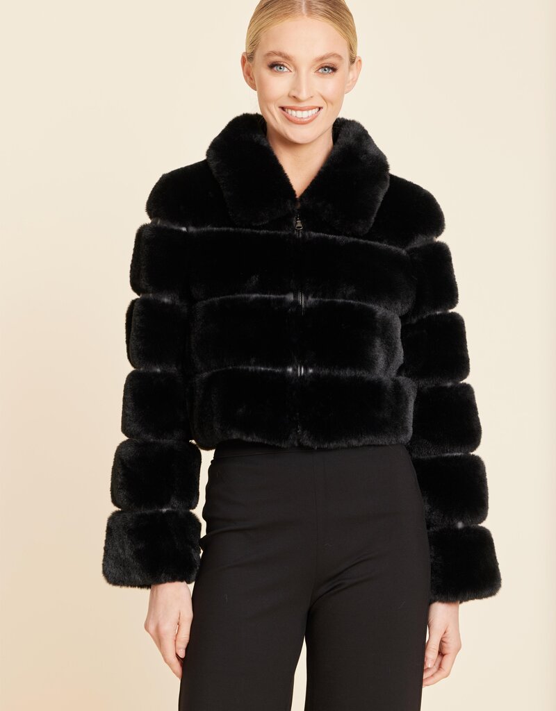 Dolce Cabo Paneled Faux Fur Cropped Jacket