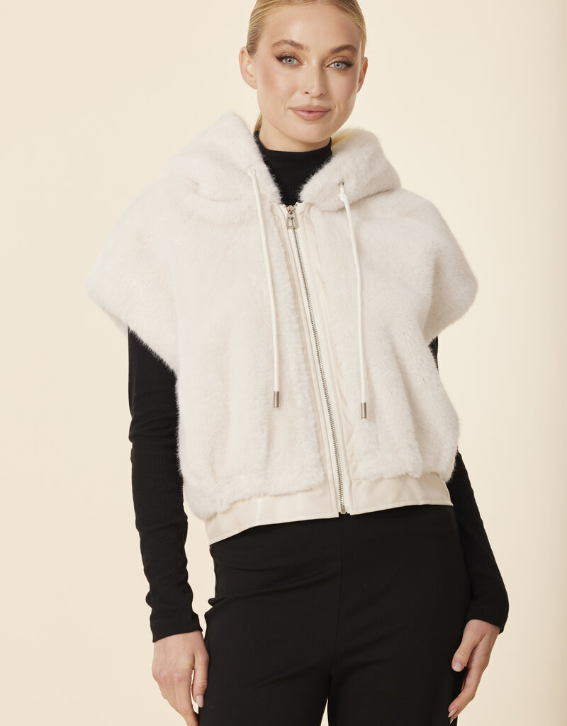 Dolce Cabo Faux Fur Leather Trim Hoody Vest