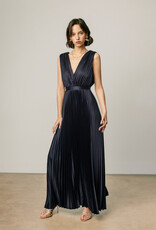 Pleated Satin V Neck Maxi Dress
