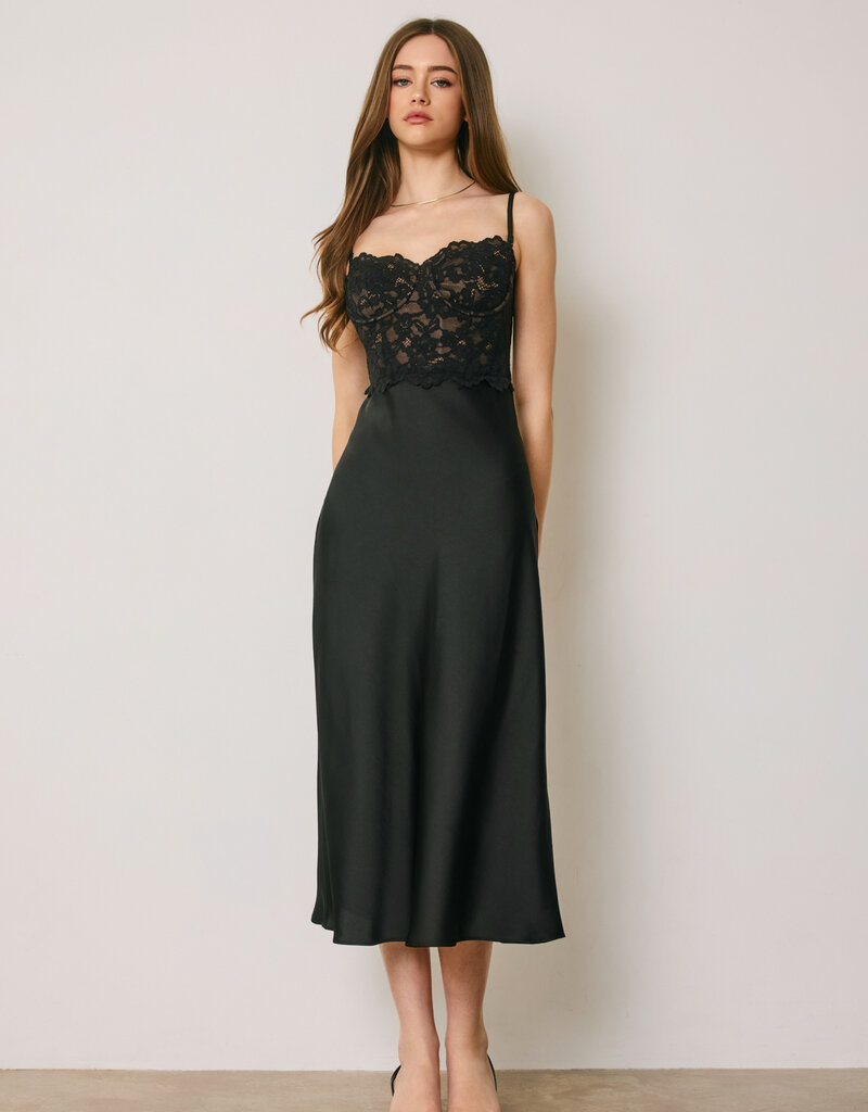 Convertible Lace and Satin Corset Midi Dress