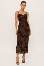 Lace Burn Out Velvet Floral Mesh Midi Dress