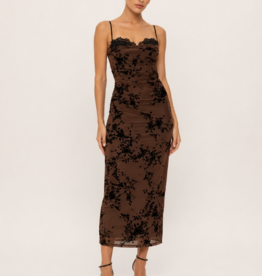 Lace Burn Out Velvet Floral Mesh Midi Dress