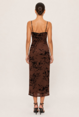 Lace Burn Out Velvet Floral Mesh Midi Dress