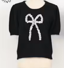 Sequined Bow SS Sweater