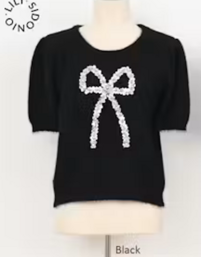 Sequined Bow SS Sweater