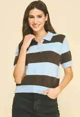 Color Block SS Knit Polo Sweater