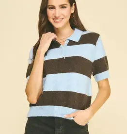 Color Block SS Knit Polo Sweater