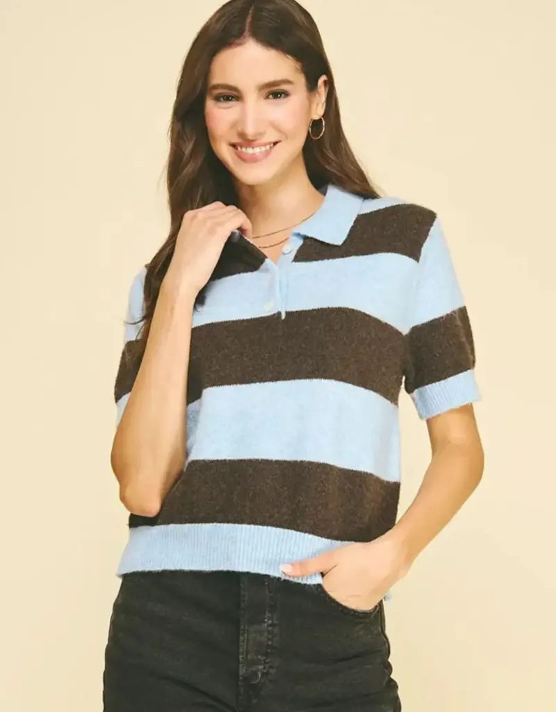 Color Block SS Knit Polo Sweater