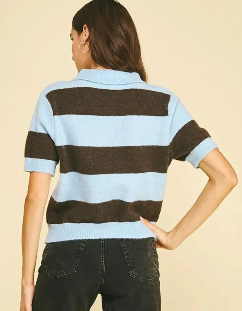 Color Block SS Knit Polo Sweater