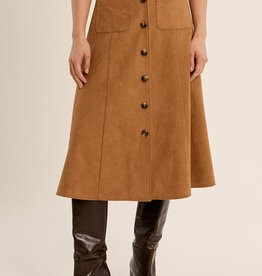 Faux Suede Midi Skirt w/ Buttons