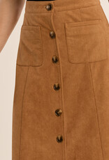 Faux Suede Midi Skirt w/ Buttons