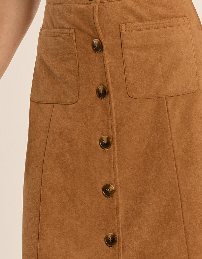 Faux Suede Midi Skirt w/ Buttons