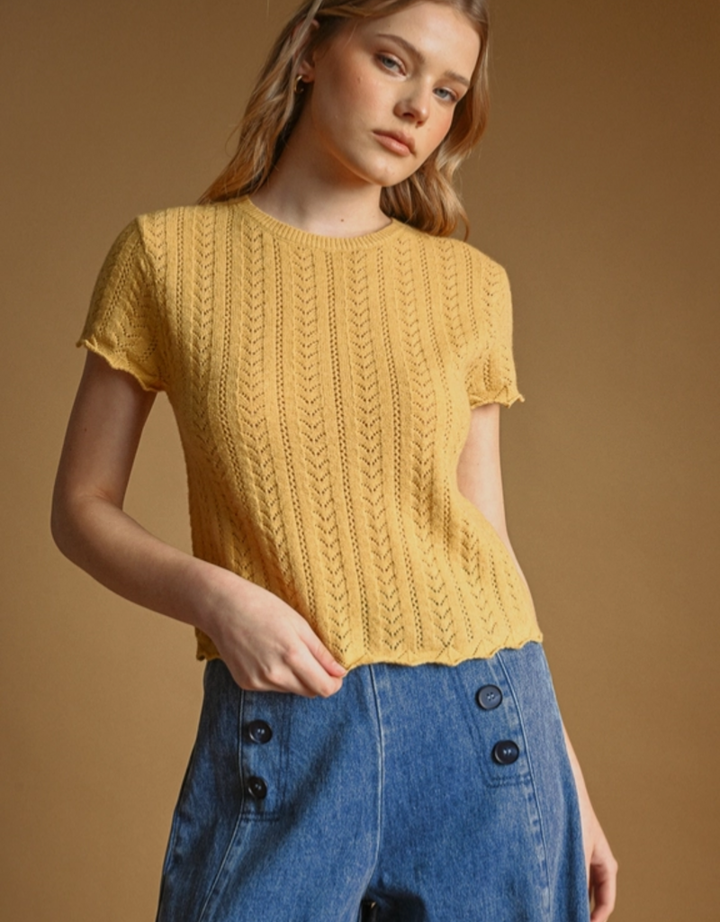 Pointelle SS Knit Top