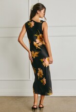 Floral Satin Metal Trim Ruched Dress