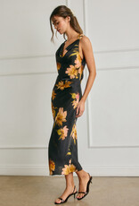 Floral Satin Metal Trim Ruched Dress