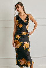 Floral Satin Metal Trim Ruched Dress