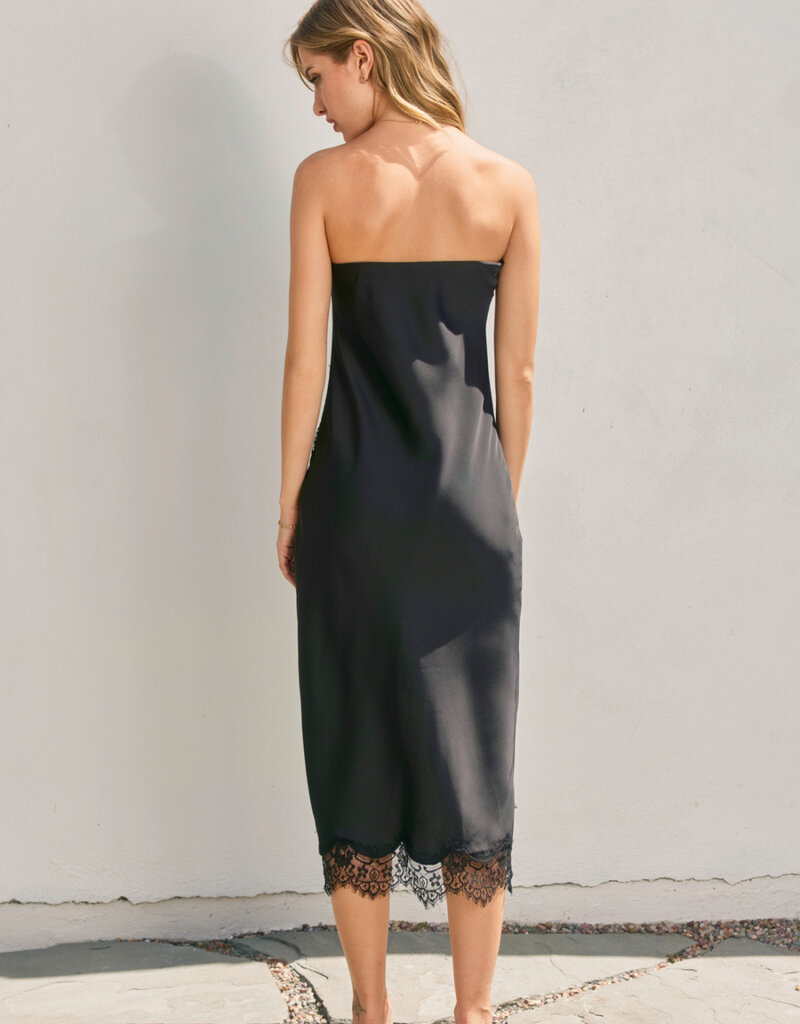 Strapless with Asyetrical Lace Trim Dress