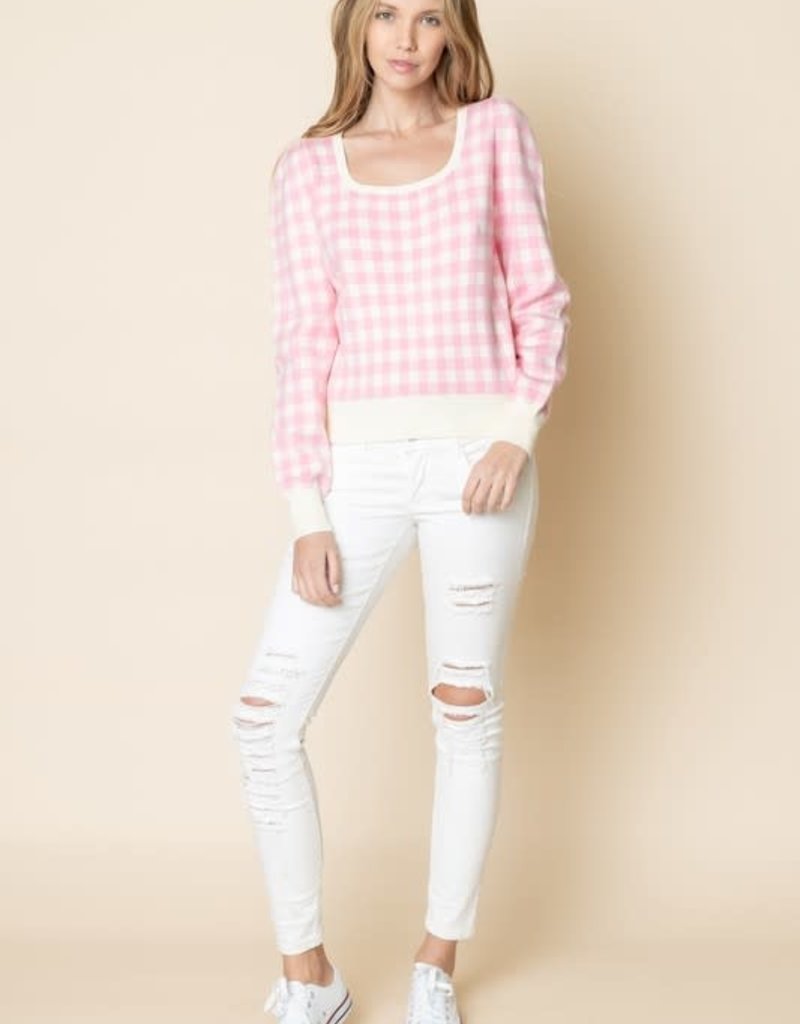 Pink Gingham Sweater