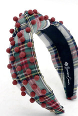 White Tartan Plaid Headband with Red Beads